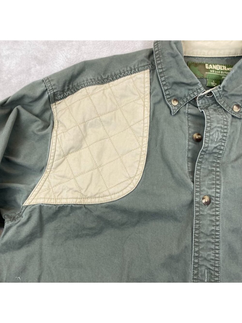 Gander Mountain Mens Shooting Shirt L Quilted Shoulder Long Sleeve Button Down - Picture 7 of 10